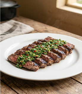 Plato de churrasco con chimichurri en Managua - Papá Gordo