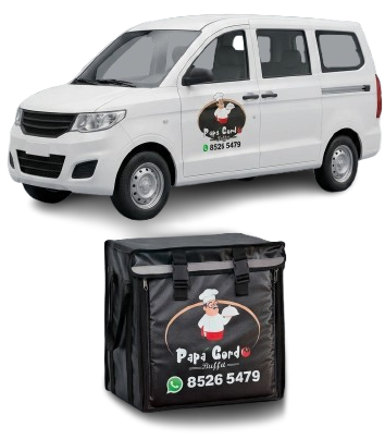 Nosotros Carro de delivery y bolso termico de delivery de papá Gordo